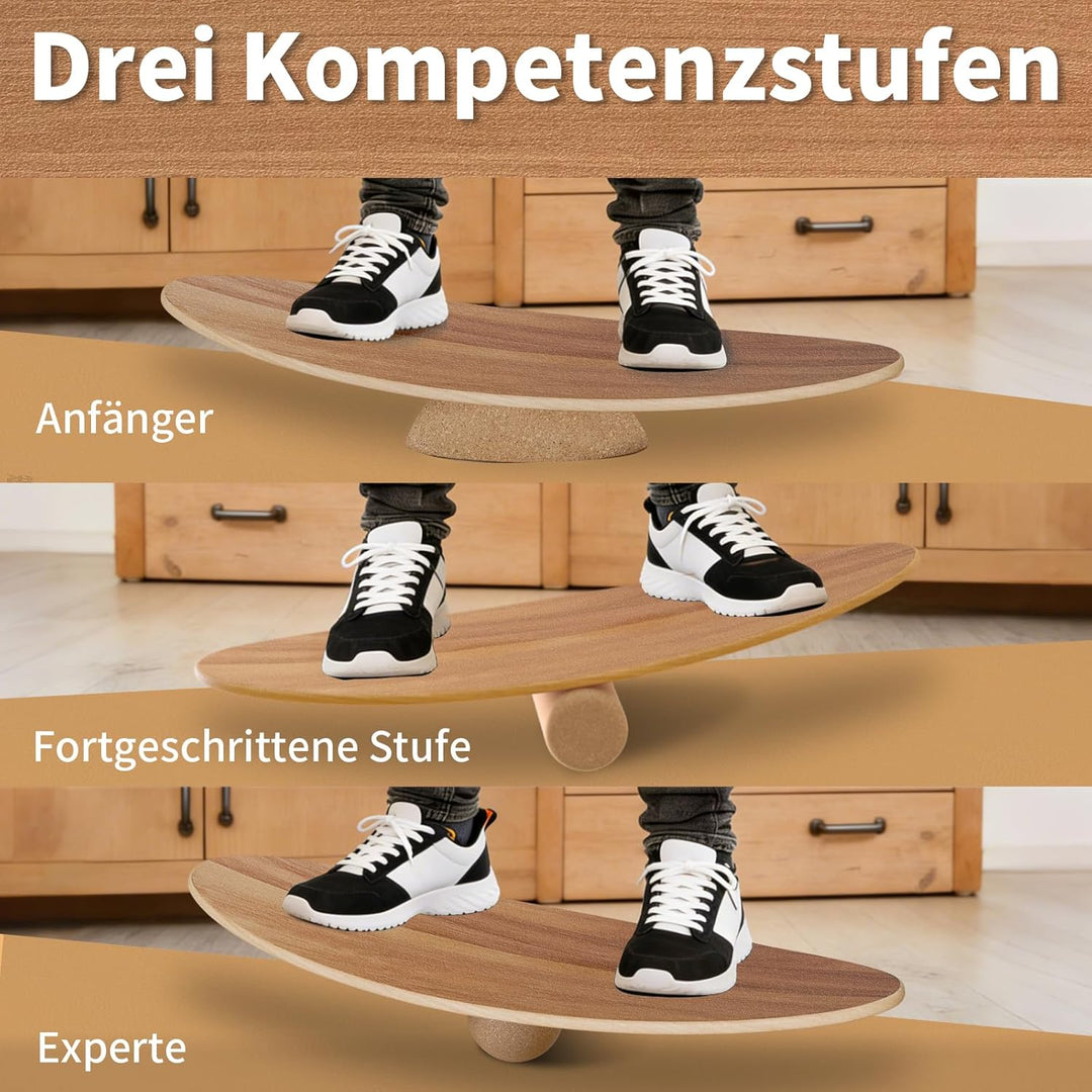 Balance Board Erwachsene,Holz Balance Board Set Mit Korkrolle,Kork Halbkugel und Gummiball,Balance-T