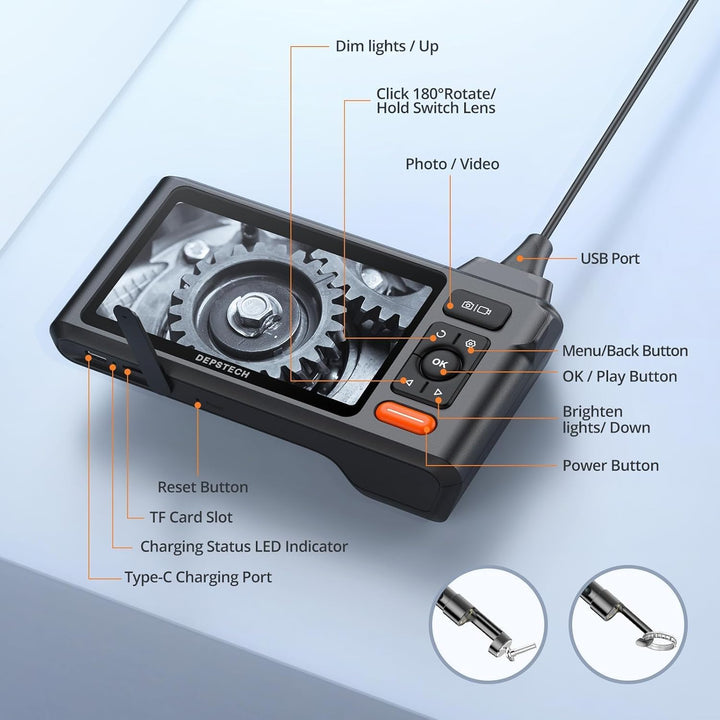 15m Triple Lens Endoskopkamera mit Licht, DEPSTECH 5-Zoll-IPS-Bildschirm Endoskopkamera, 1080P Indus