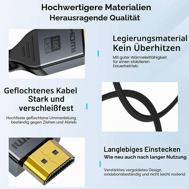 16K HDMI 2.2 Kabel 3M, 96Gbit/s High Speed HDMI Kabel, 16K 60Hz 8K 60Hz 4K 240Hz 144Hz 120Hz HDMI 2.