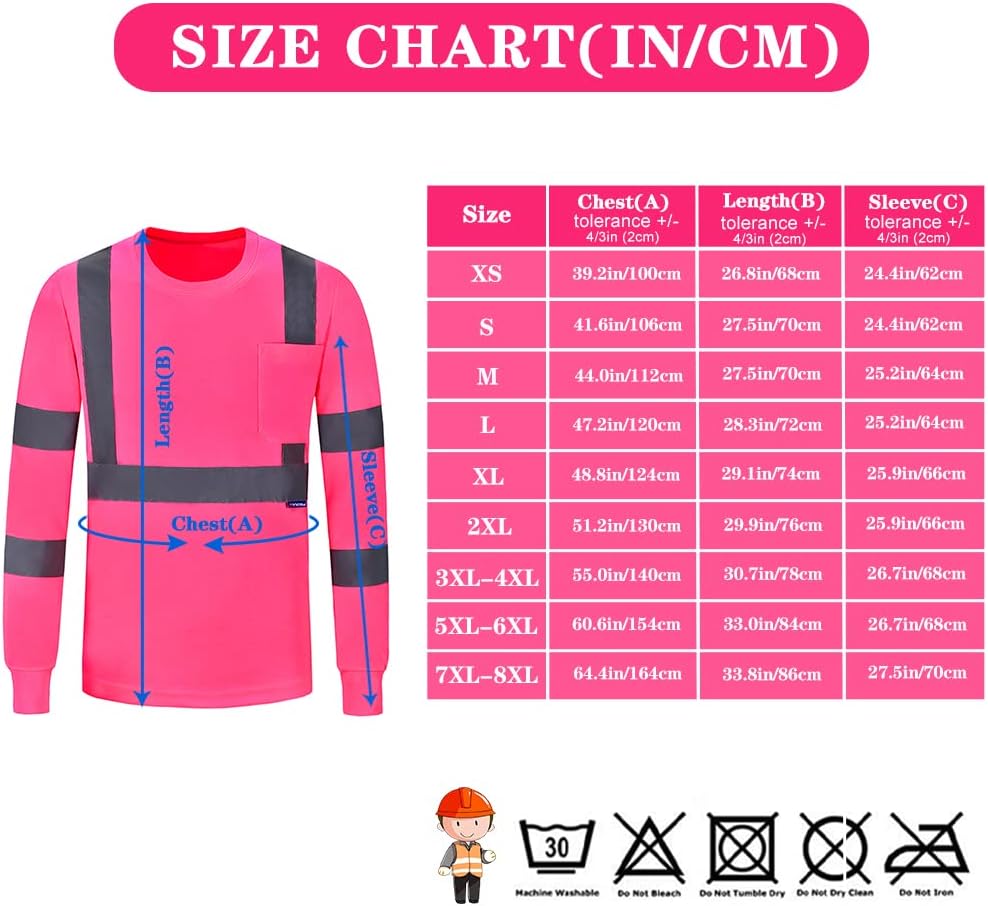 Warnschutz Shirt Langarm warn t Shirts Warnschutz Arbeitskleidung Eu-rosa-langarm L, Eu-rosa-langarm