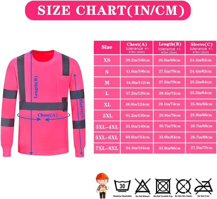 Warnschutz Shirt Langarm warn t Shirts Warnschutz Arbeitskleidung Eu-rosa-langarm L, Eu-rosa-langarm