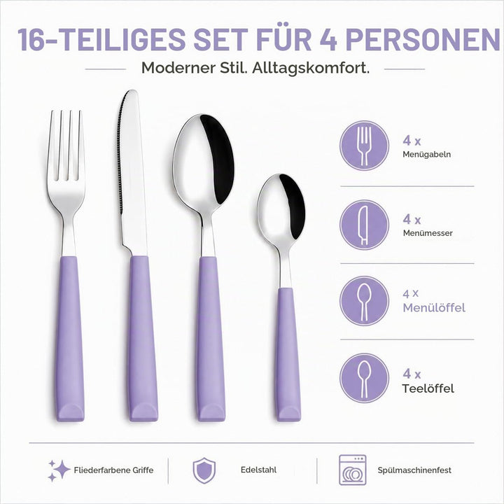 EXZACT Besteckset 16-teilig – Edelstahl-Besteck mit farbigen Griffen, angenehm zu halten, spülmaschi