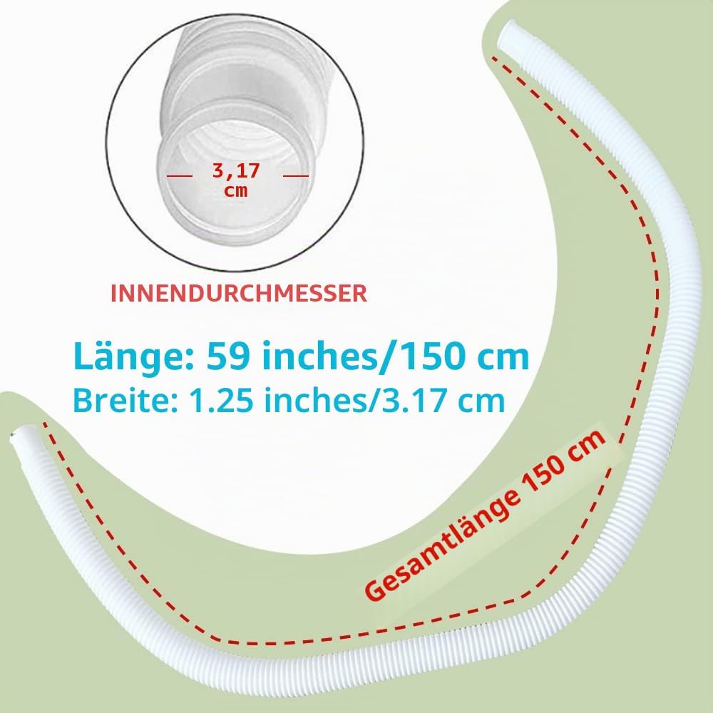DAILJMON Poolschläuche Ersatzschläuche für oberirdische Pools, weiss1.25"/32MM Durchmesser-Länge 59"