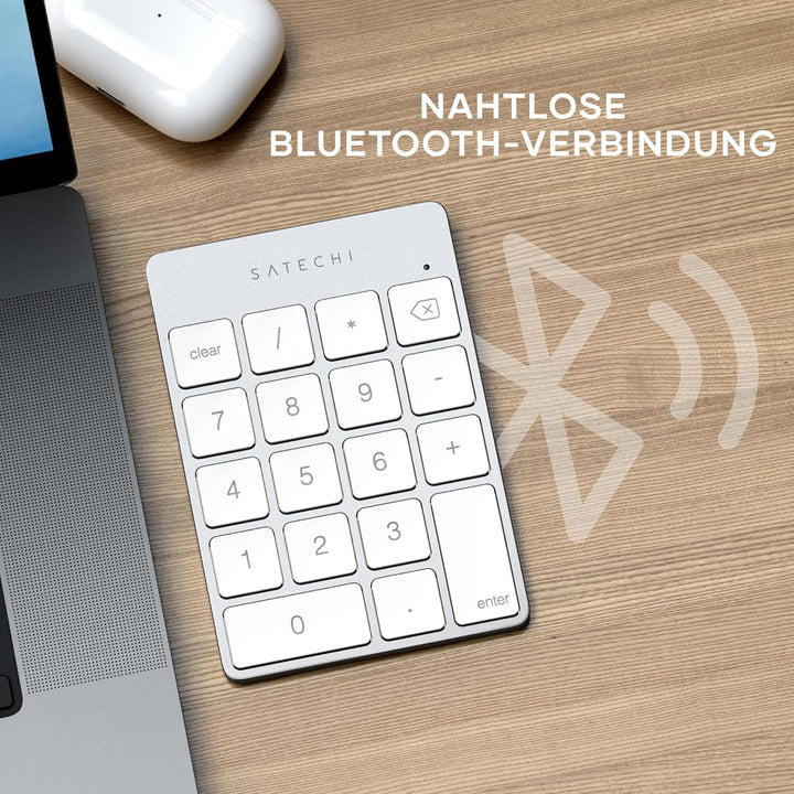 SATECHI Bluetooth Zahlenblock – Kabelloser Aluminium 18-Tasten Nummernblock – USB-C wiederaufladbare