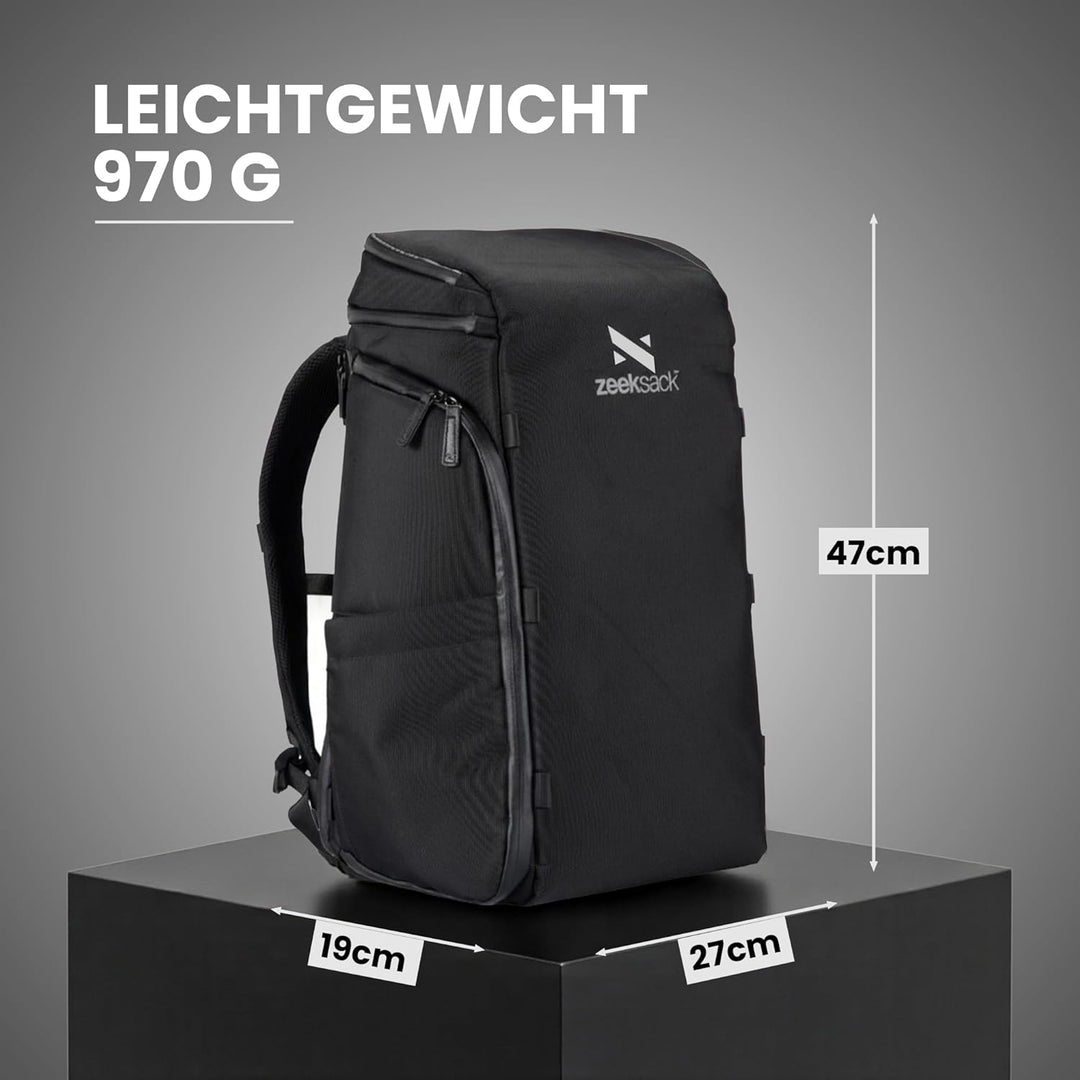 Zeeksack Rucksack Schwarz 20L - The Organizer Backpack & Reiserucksack mit Laptopfach, herausnehmbar