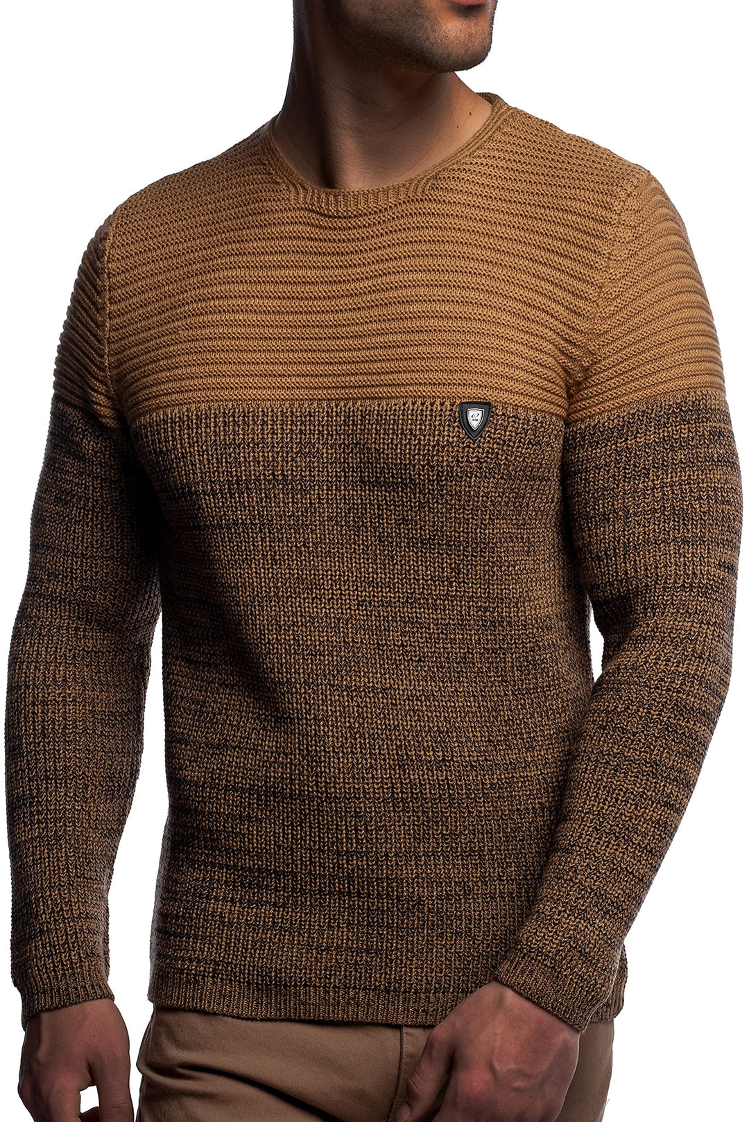 Karl´s People Herren Strick-Pullover Rundhals mit Logopatch | Männer Winter-Pullover |stylischer Her
