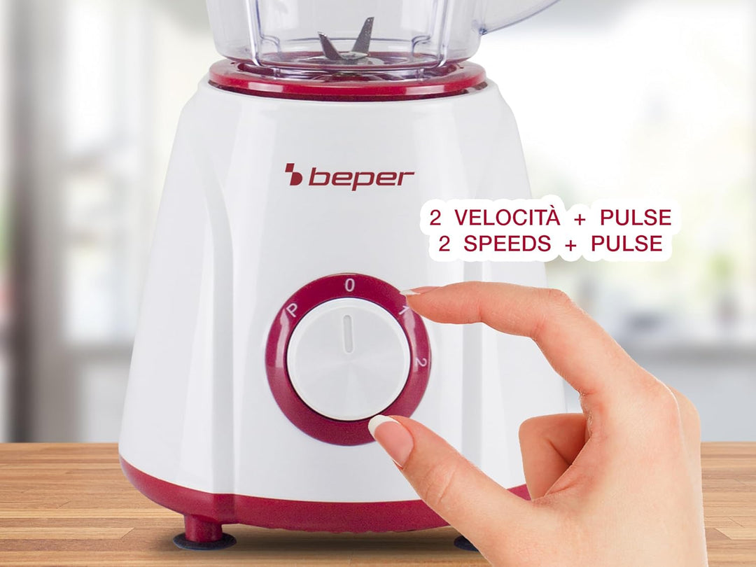 BEPER P102FRU501 Tischmixer 1,5 l – 400 W, 4 Klingen aus Edelstahl, 2 Geschwindigkeiten + Pulsfunkti