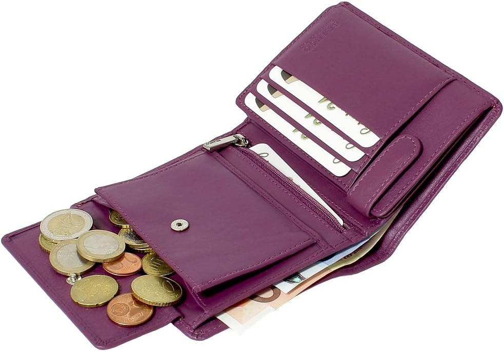 Branco Leder Geldbörse Portemonnaie Damenbörse Damen Geldbeutel Lila/Berry - Hochformat, Berry
