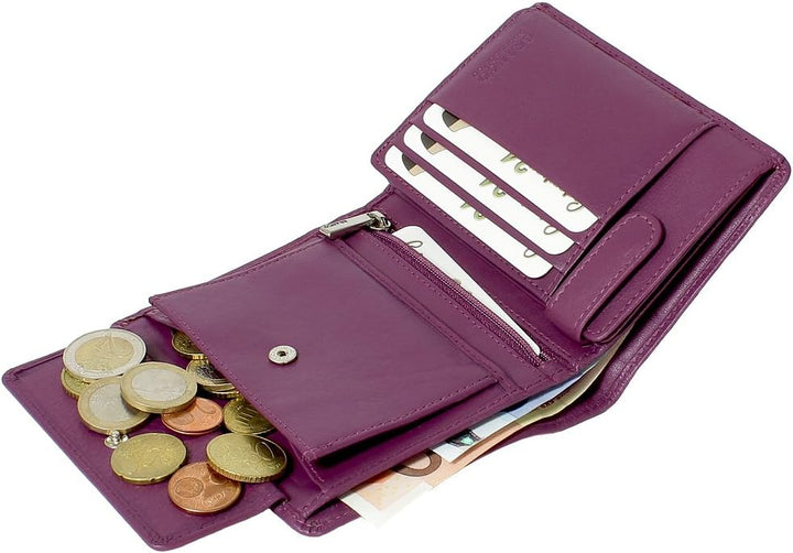 Branco Leder Geldbörse Portemonnaie Damenbörse Damen Geldbeutel Lila/Berry - Hochformat, Berry