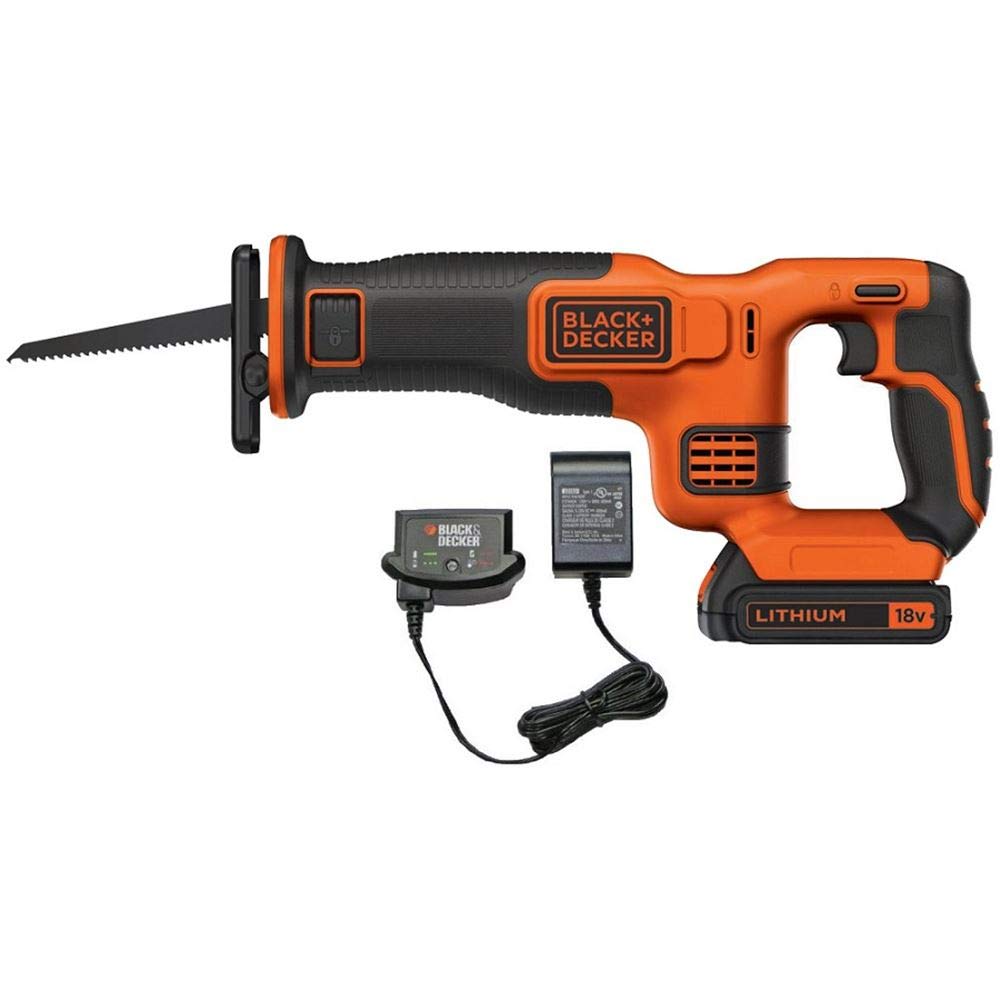 Black+Decker Akku-Säbelsäge (18V, 22 mm Hublänge, 110 mm Schnitttiefe, werkzeugloser Blattwechsel, A