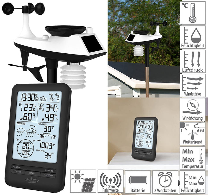 infactory Regenmesser: Funk-Wetterstation mit Profi-Aussensensor, Wettervorschau & Hygrometer (Wette