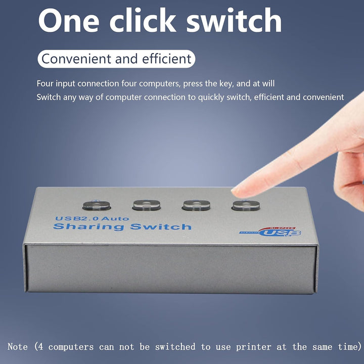 SinLoon Drucker-Splitter, USB-Drucker Sharing Switch, 4 Ports, 4 PC Share 1 USB-Gerät, High-Speed Sh