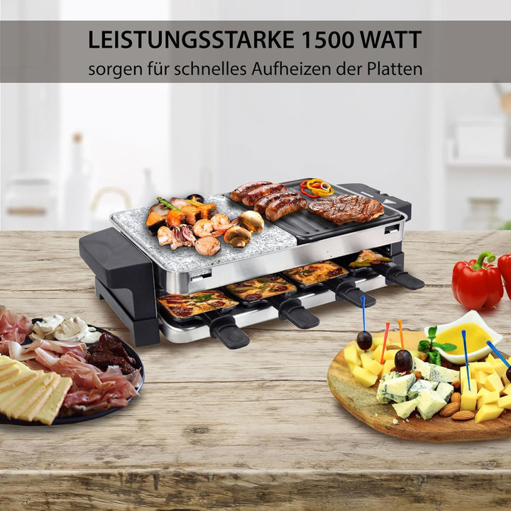 Syntrox Germany Raclette-Grill Bernus, Multifunktionsgrill mit heissen Stein, Edelstahl Raclette, An