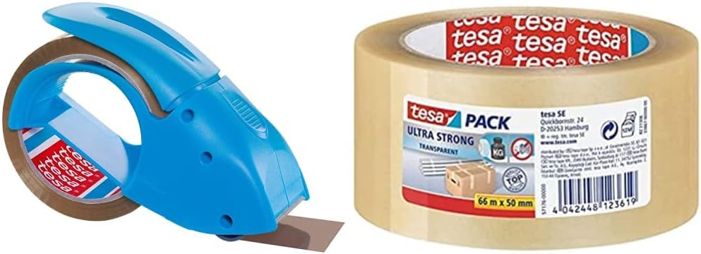 tesapack Abroller Pack' n' Go - Ergonomischer, blauer Handabroller für Paketbänder & pack Ultra Stro