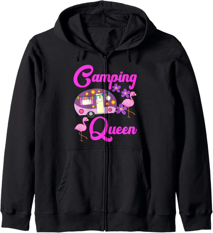 Camping Queen Camper Lady Flamingo Wohnwagen Abenteuer Reise Kapuzenjacke