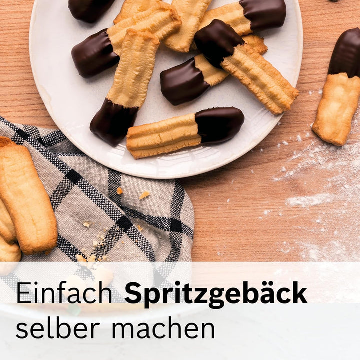 Bosch Spritzgebäckvorsatz MUZ9SV1, für feines Spritzgebäck, 4 Formen, Edelstahl, für Fleischwolf zu