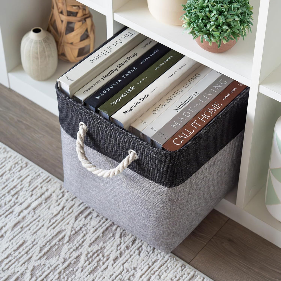 OrganiHaus Aufbewahrungsbox 30x30cm 3er-Set, Würfelkörbe aus Stoff mit Seilgriffen, Faltbare Aufbewa