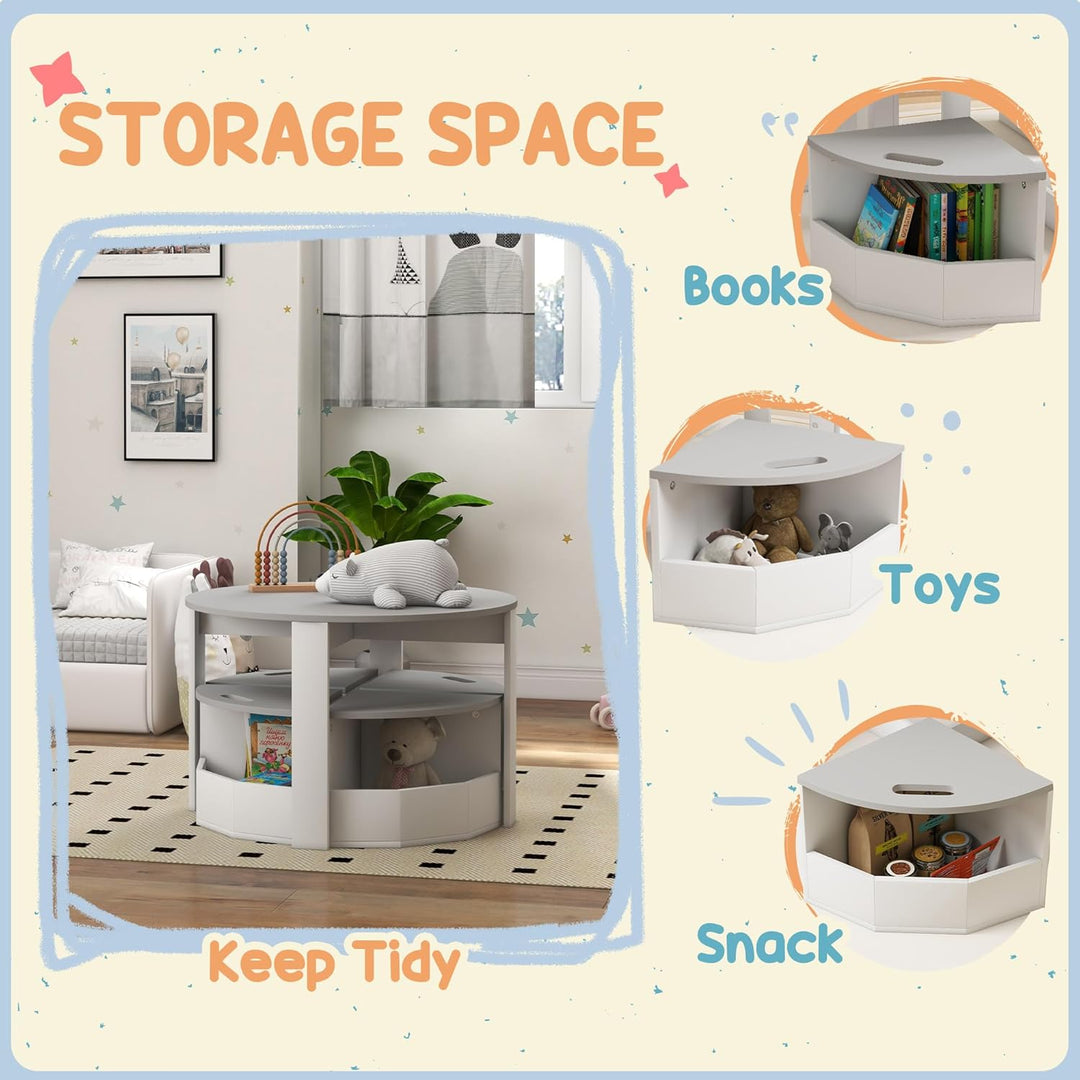 AIYAPLAY 5-TLG. Kindertisch und Hocker Set, Tisch und Stühle Set mit platzsparendem Holzaufbewahrung