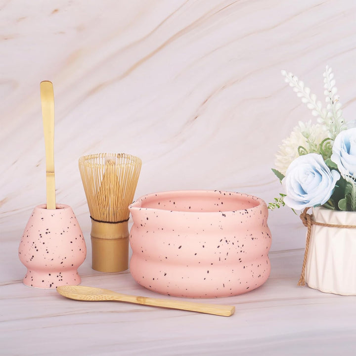 Matcha Tee Set mit Matcha Besen und Schale, Bambus Matcha Schneebesen und Keramik Matcha Besen Halte