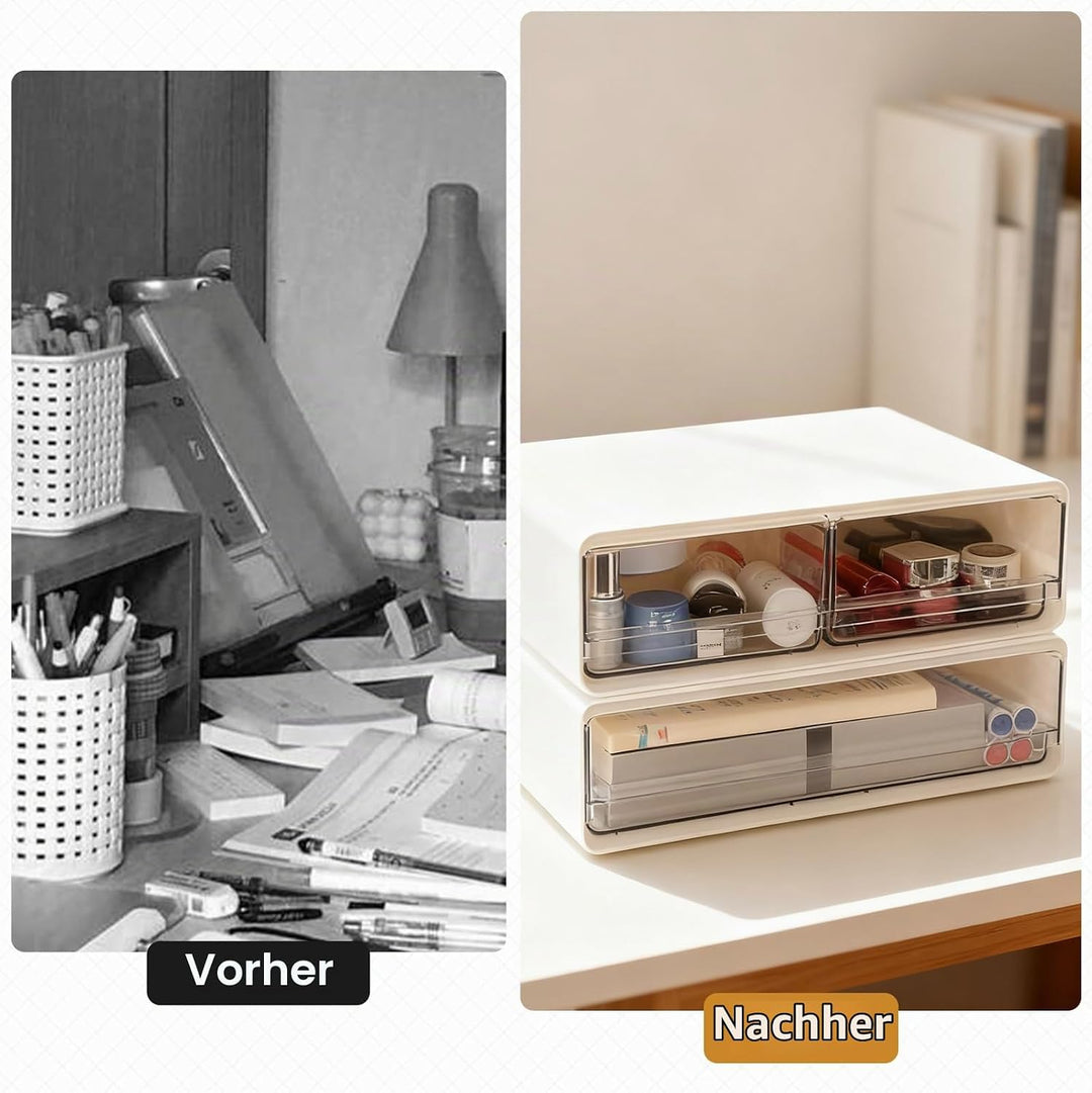 Schubladenbox Schreibtisch mit 3-Schubladen: 2 Stück Büro Organizer mit Schubladen Gross, Stapelbar