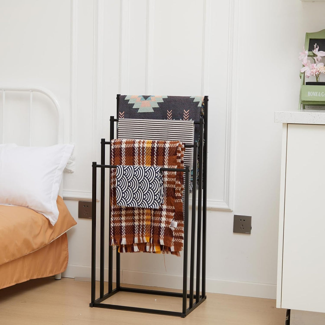 ZOLTA Handtuchhalter freistehend Loft Design schwarz 94×45×29 cm mit 4 Armen Metall Handtuchständer