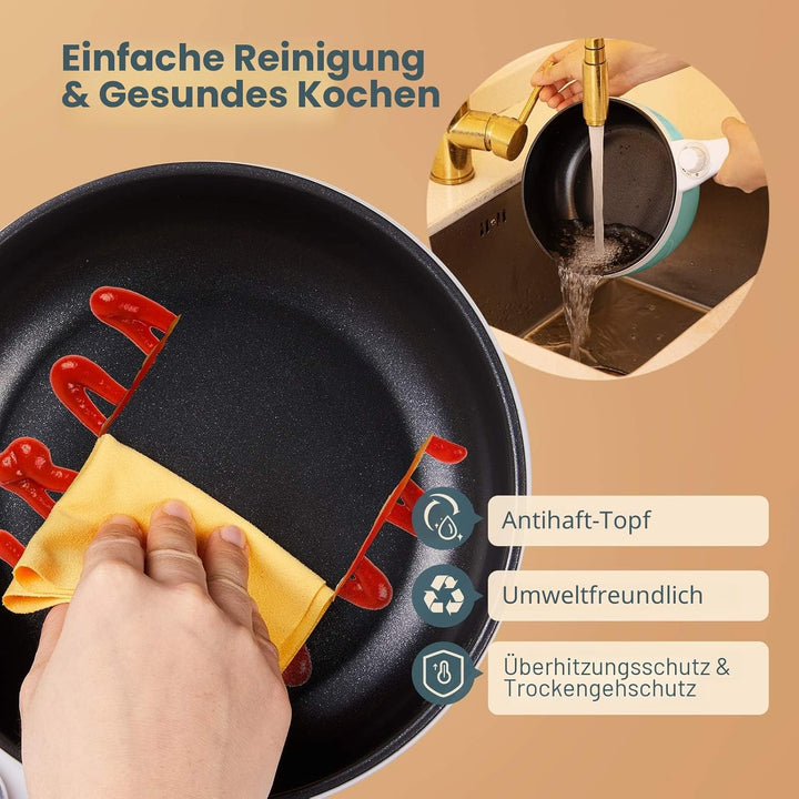 Vocha Elektrische Pfannen, 1,5 L Kleine Hot Pot, Antihaft Elektro Bratpfanne für Reise/Wohnheim, Tra