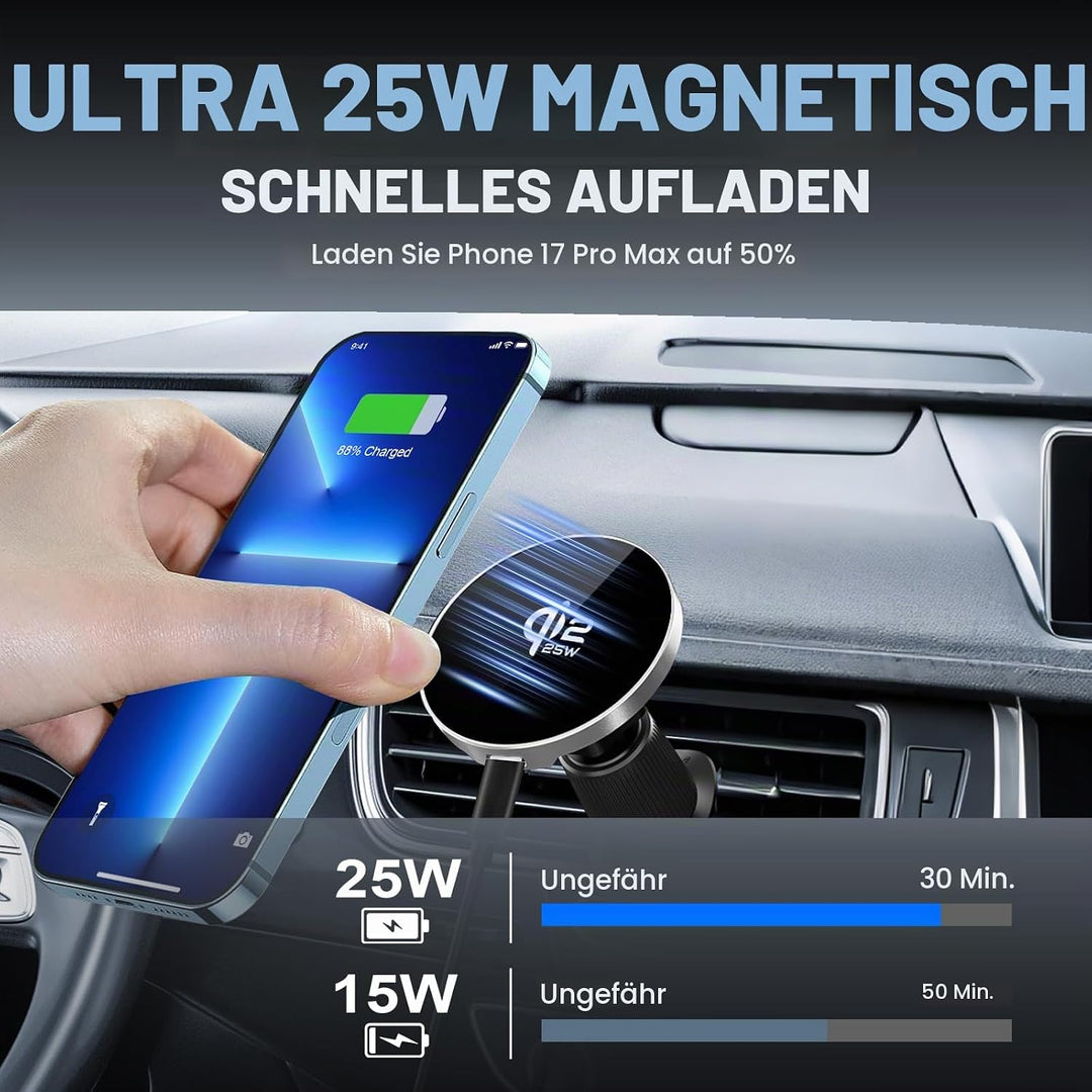 Qi2.2 Zertifizierte 25W Mag-Safe Autohalterung mit aktiver Kühlung – Magnetische Handyhalterung für