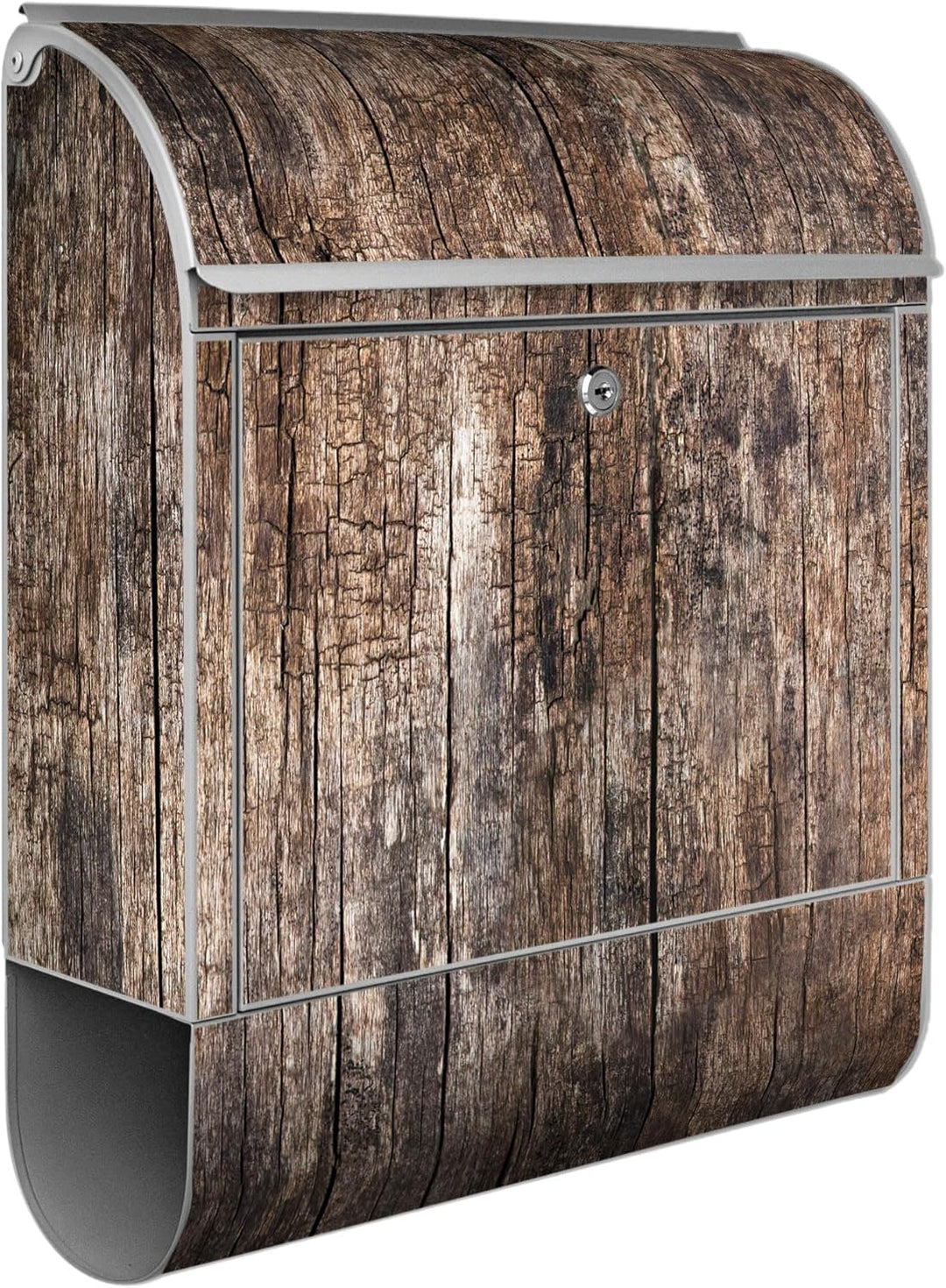 banjado® Design Briefkasten mit Motiv Altes Holz 39x47x14cm &amp; 2 Schlüssel - Briefkasten Stahl Silber