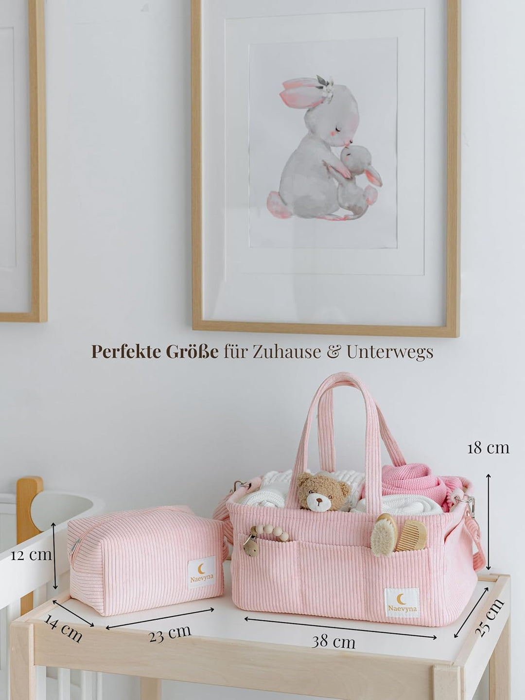 Wickelkorb Organizer aus Cord 2-in-1 mit Schultergurt und Windeltasche - Windel Caddy für den Wickel