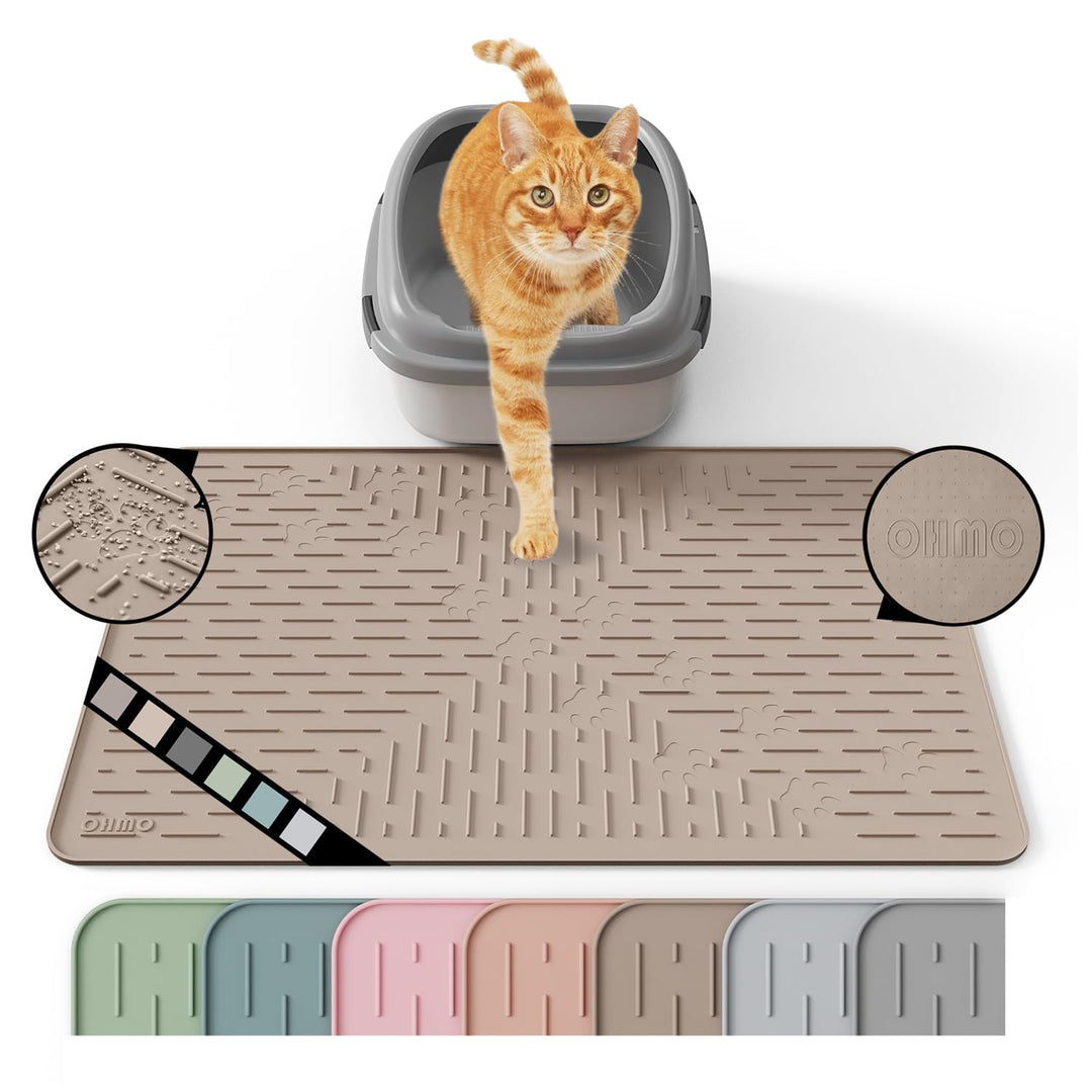OHMO Katzenklo Matte aus Premium-Silikon 60 * 40 cm, wasserdicht und BPA-frei Katzentoilettenmatte,