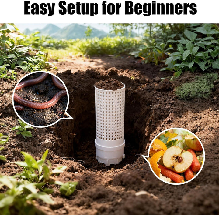 Wurmturm Garten – Mini Kompostbehälter für Outdoor & Hochbeet – Bio Komposter mit Deckel und Belüftu