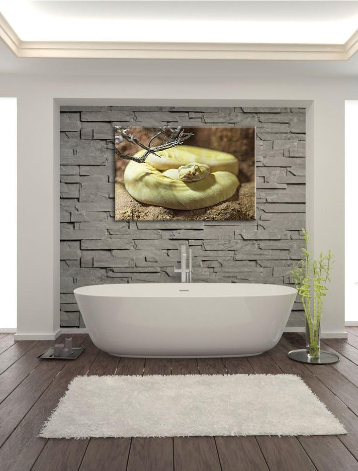 Pixxprint gelbe Schlange auf Leinwand, XXL riesige Bilder fertig gerahmt mit Keilrahmen, Kunstdruck