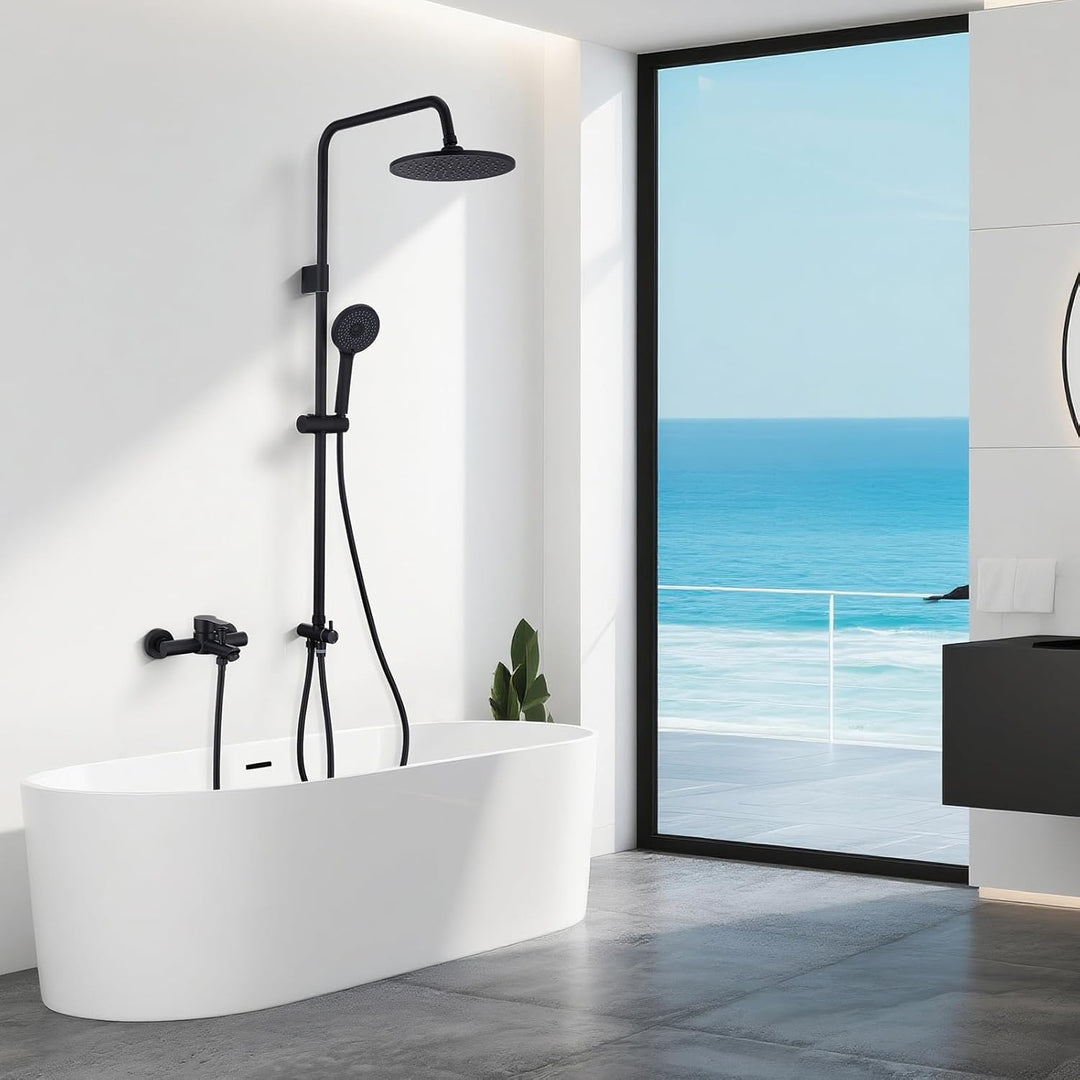 HOMELODY Badewannenarmatur mit Duschsystem, Schwarz Handbrause mit 4 Funktionen, 360° drehbarer Ausl