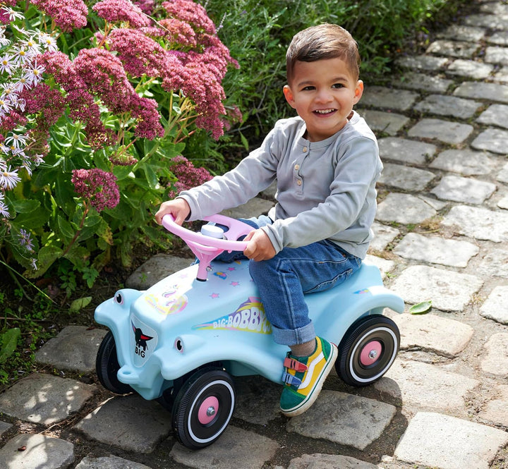 BIG-Bobby-Car-Classic Einhorn - Kinderfahrzeug mit Aufklebern im Einhorn Design, für Jungen und Mädc
