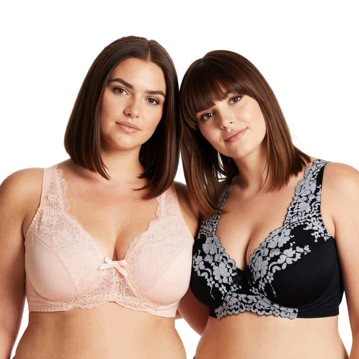 Curve Muse Damen Minimizer BH Ungefüttert Bügel Spitzenstickerei - 2er Pack 75C Nude,black(2 Pack),