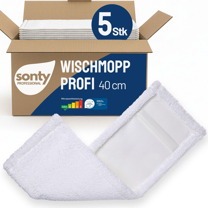 SONTY Profi Wischmopp Bezug 40 cm Mikrofaser – 5 Stück Wischbezug für Klapphalter | Wischmop für all