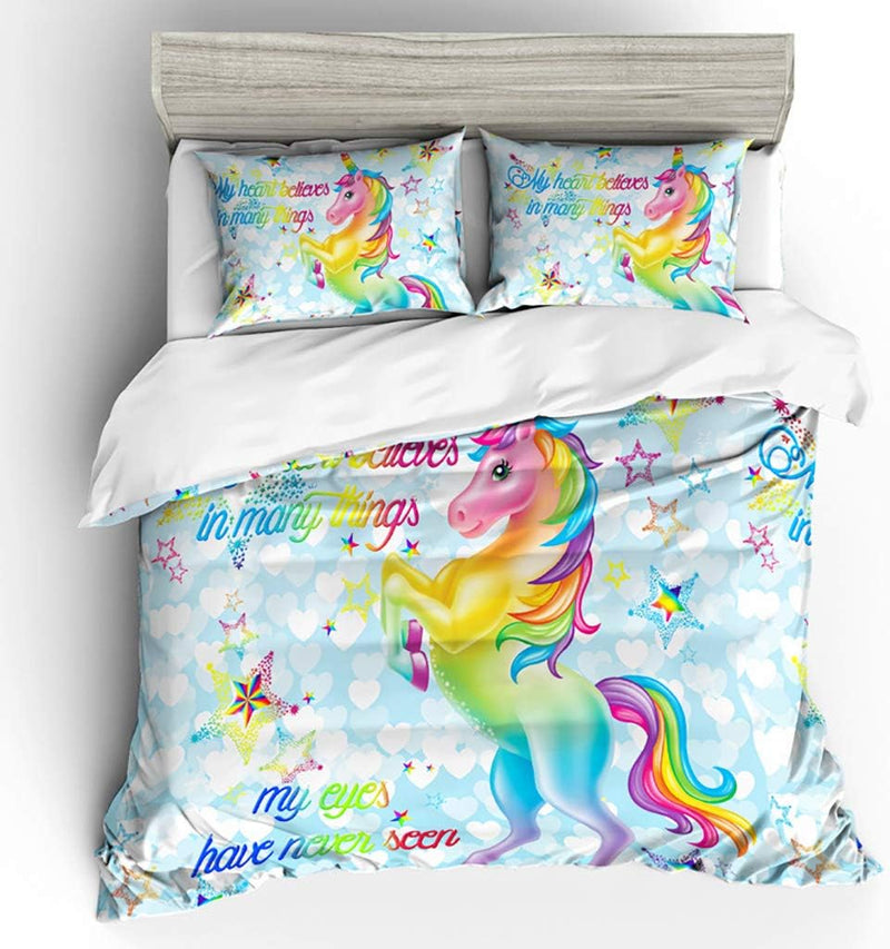 OldPAPA Einhorn Bettwäsche-Set für Kinder, Mädchen-Teenager Bettwäsche mit Unicorn-Motiv ist weich u
