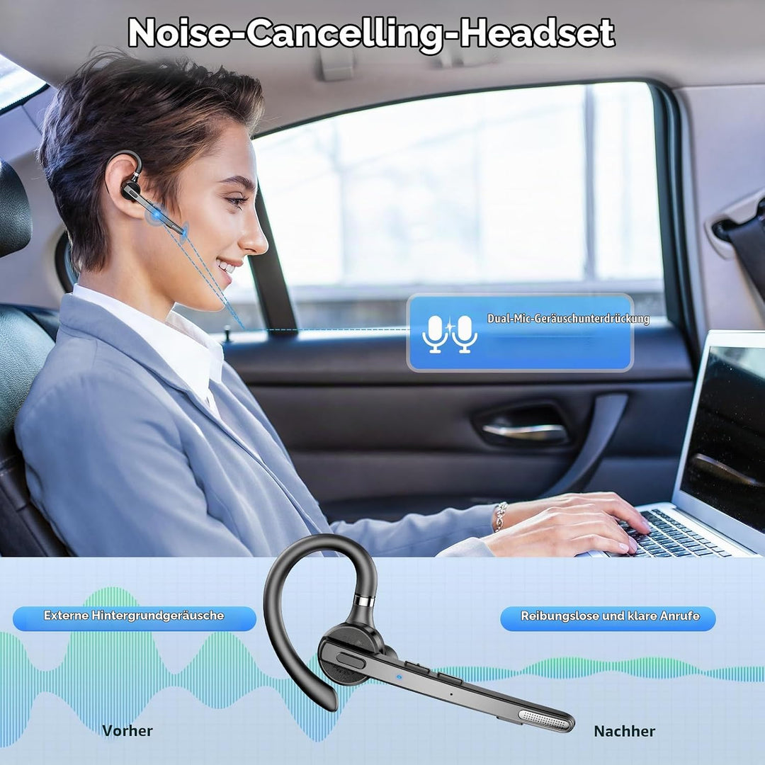New Bee Bluetooth Headset, V5.1 Wireless Freisprech Headset mit 72h Spielzeit und CVC 8.0 Dual ENC G