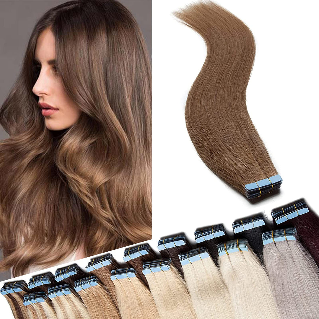 SEGO Echthaar Tape in Extensions Haarverlängerung 40 Pcs 2.5g/Tresse Klebeband Haarteil glatt Kleber