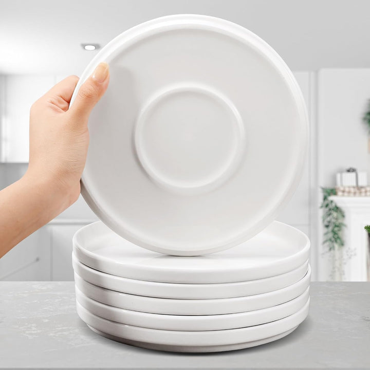6 Stück Speiseteller, 20 cm Teller Set,Weiss Porzellan Speiseteller,Keramikteller für Salat, Pasta,