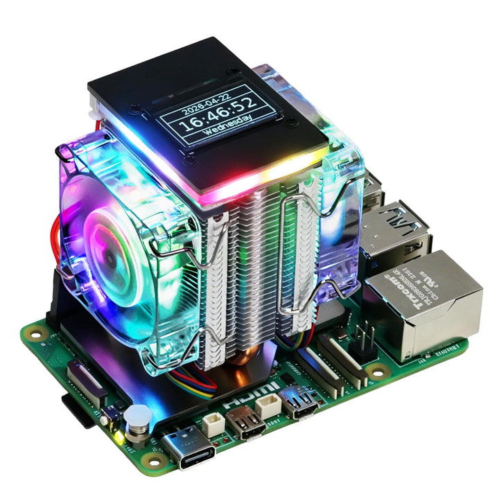 Freenove Active Cooler for Raspberry Pi 5 with 2 Fans and OLED Screen, Aluminum Heatsink with Heat P