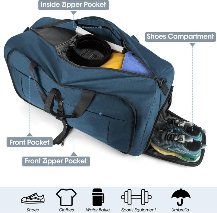 NUBILY Faltbare Reisetasche Gross 65L Sporttasche Herren Damen mit Schuhfach Leichter Reisetaschen W