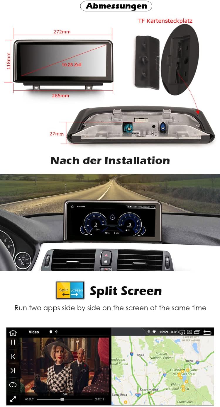 Erisin 10.25 Zoll 8-Kern IPS Android 10 Autoradio GPS Navi für BMW 1er F20/F21 3er F30 F31 F34 4er F