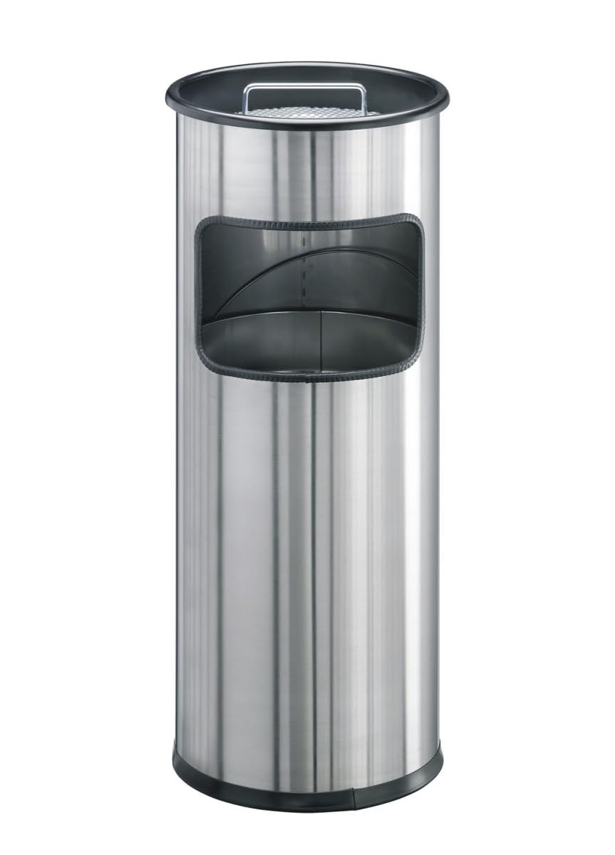 Durable Papierkorb Edelstahl 17 Liter, mit Ascher, rund, silber, 337323, Mit Ascher