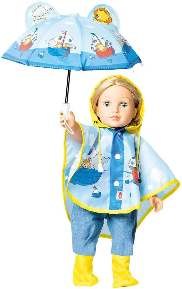 Heless 175 - Regen-Set für Puppen im Design Segelfreunde, 3 teilig mit Regen-Cape, Regen-Schirm und