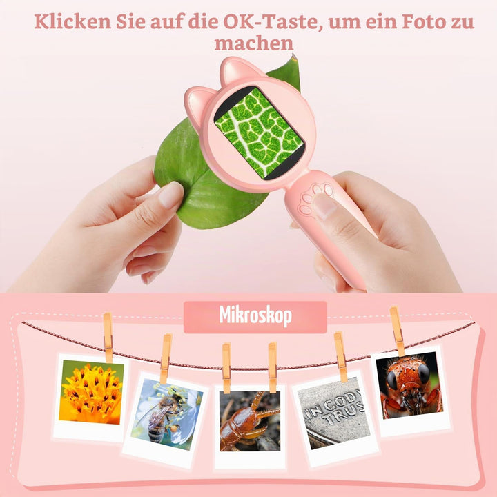 Lupe für Kinder, Handheld Kindermikroskop mit 2,0 IPS Bildschirm, 8 LEDs, USB to PC - Mikroskop für