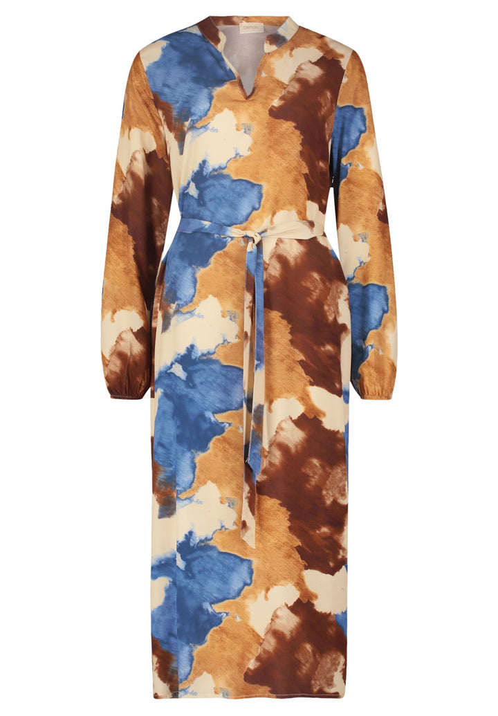 Cartoon Damen Casual-Kleid mit Gürtel 36 Braun/Blau, 36 Braun/Blau