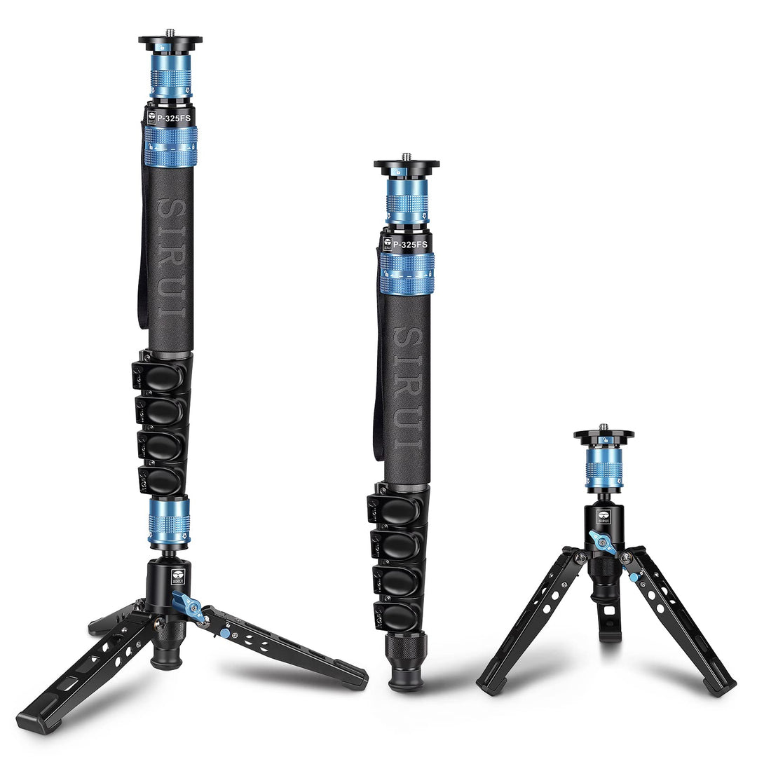 SIRUI P-325FS Carbon Fiber Kamera Wanderstock Einbeinstativ Monopod mit Standfuss, 140cm leichte,Tel
