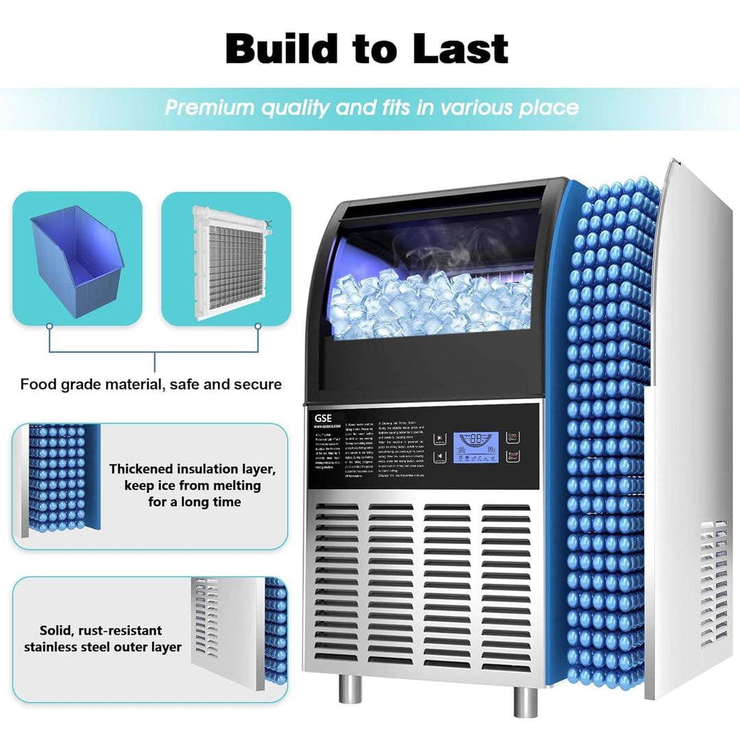 GSE Profi Eiswürfelmaschine 68 kg/24h - Industrieller Kompressor mit LED Display - Vollautomatischer
