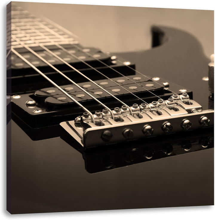 Pixxprint Black E-Guitar als Leinwandbild Quadratisch| Grösse: 70x70 | Wandbild| Kunstdruck | fertig